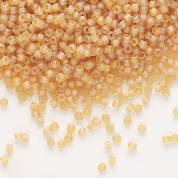 Seed bead, Dyna-Mites™, glass, pkg/40g, #11 round, translucent frosted rainbow amber yellow, (1FAB 11/0 RR). image number 0