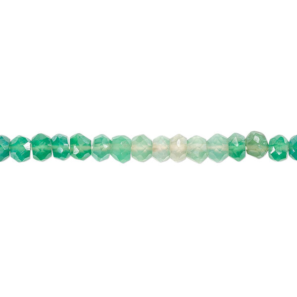 Bead, green onyx (dyed), shaded luster, 4x2mm-5x3mm hand-cut faceted rondelle, B grade, Mohs hardness 6-1/2 to 7. Sold per 13-inch strand. image number 0