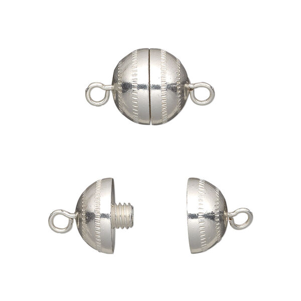 Clasp, barrel, silver-finished brass, 11mm textured round. Sold per pkg of 4. image number 0