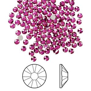 Flat back 144pk fuchsia foil back, Crystal Passions® 2.5-2.7mm rose round SS9 2058