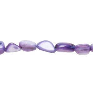 Bead, mother-of-pearl shell (dyed), lilac, small to large pebble, Mohs hardness 3-1/2. Sold per 30-inch strand.