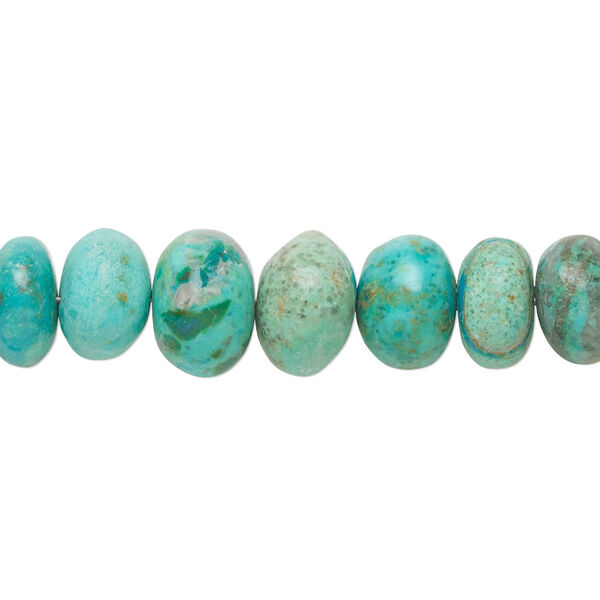 Bead, chrysocolla (stabilized), 8x5mm-11x8mm hand-cut rondelle, B- grade, Mohs hardness 2 to 4. Sold per 8-inch strand, approximately 30 beads. image number 0