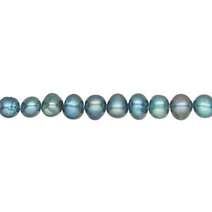 Pearl, cultured freshwater (dyed), teal, 4-5mm semi-round with 0.4-0.6mm hole, C grade, Mohs hardness 2-1/2 to 4. Sold per 15-inch strand.