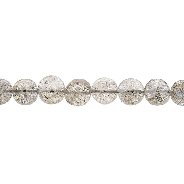 Labradorite 1pkg1, hand-cut faceted puffed flat round bead natural, 7 inch 6-7mm image number 0