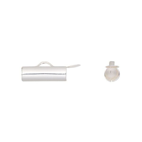 End bar, sterling silver, 14x5mm round tube with fold-in ends and 4mm hole. Sold individually. image number 0