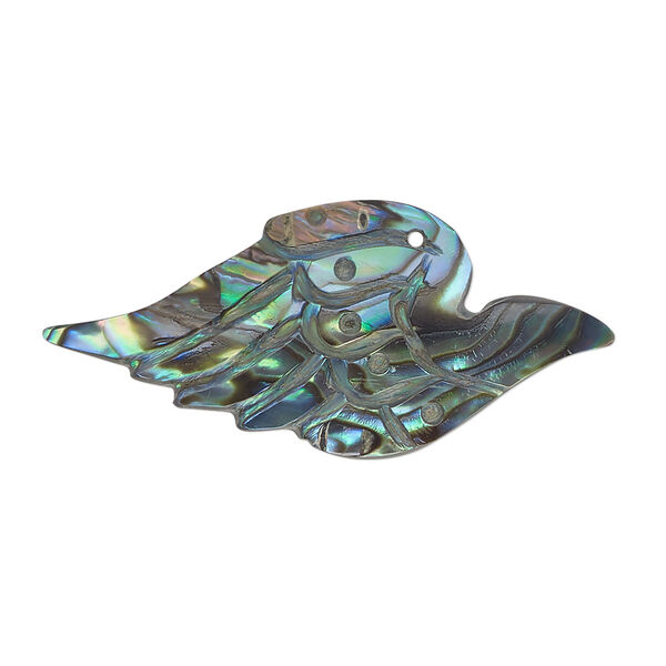Focal, paua shell (assembled), 35x15mm hand-carved single-sided bird, Mohs hardness 3-1/2. Sold individually. image number 0