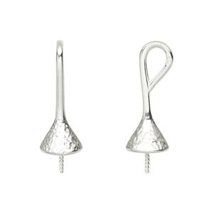 Pendant, sterling silver, 23x8.5mm hammered bell with 5.5mm peg and 3.5mm hole, fits 8-10mm half-drilled bead. Sold individually.