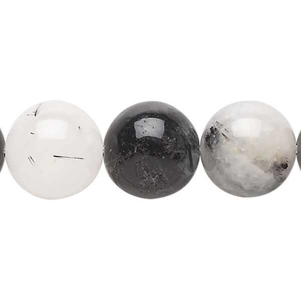 Bead, tourmalinated quartz (natural), 14mm round, C grade, Mohs hardness 7. Sold per 15" to 16" strand. image number 0