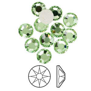 Flat back 12pk peridot foil back, Crystal Passions® 7.07-7.27mm rose round SS34 2088