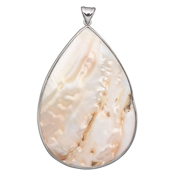 Pendant, sterling silver and blister pearl shell (natural), 60x42mm-64x45mm teardrop. Sold individually. image number 0
