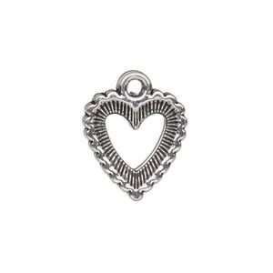 Charm, antique silver-finished "pewter" (zinc-based alloy), 15x14mm single-sided open beaded heart. Sold per pkg of 20.