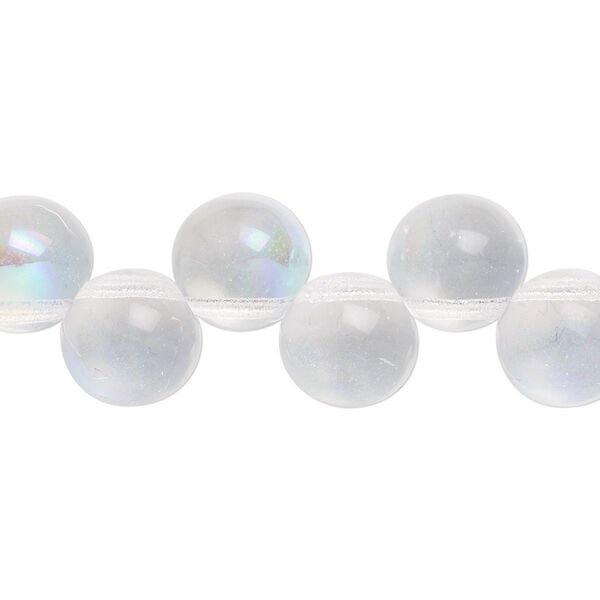 Bead, Preciosa, Czech pressed glass druk, transparent clear AB, 10mm top-drilled round. Sold per pkg of 10. image number 0