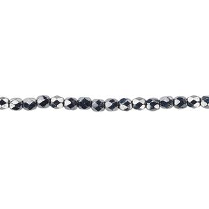 Bead, Czech fire-polished glass, hematite, 3mm faceted round. Sold per pkg of 1,200 (1 mass).