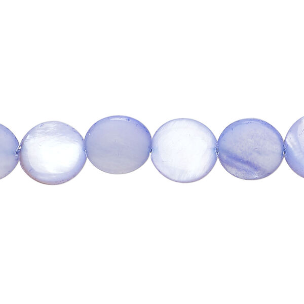 Mother-of-pearl shell 1pkg1, puffed flat round bead 15 inch periwinkle 9-11mm image number 0