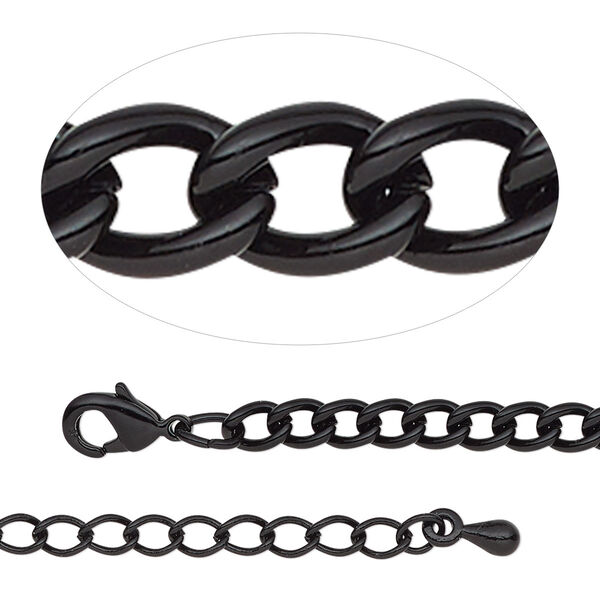 Chain, black-finished steel and brass, 3.7mm curb, 18 inches with 2-inch extender chain and lobster claw clasp. Sold individually. image number 0
