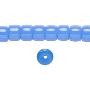 Bead, glass, opaque blue, 8x6mm barrel. Sold per 15-1/2 to 16-inch strand.