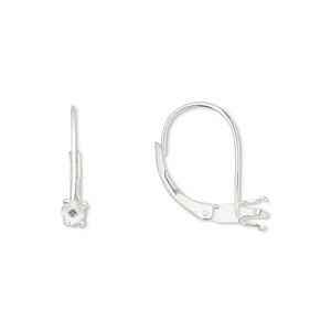 Ear wire leverback 1pkg2 sterling silver-filled, 17mm / 4mm round 4-prong setting, 1 pair