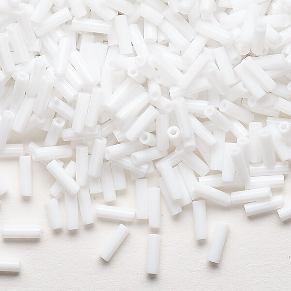 Bugle bead, Dyna-Mites™, glass, opaque white, #3. Sold per 35-gram pkg. image number 0