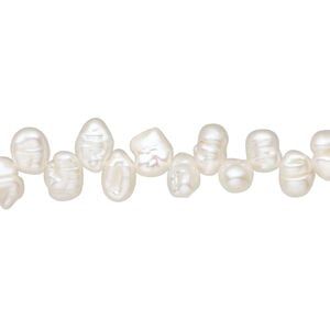 Freshwater pearl 1pkg1, top-drilled flat-sided rice, 15.5-16 inch white 5.5-6mm cultured