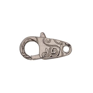Clasp lobster claw 1pkg6 gunmetal-plated "pewter" (zinc alloy), 24.5x11mm double-sided, 1-strand