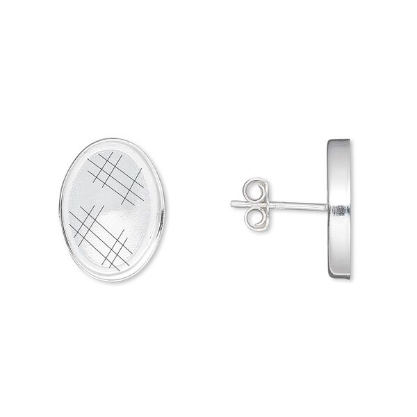 Earstud, sterling silver, 14x10mm oval setting. Sold per pair. image number 0