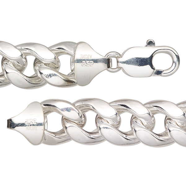 Chain, sterling silver, 11mm flat curb, 20 inches with lobster claw clasp. Sold individually. image number 0