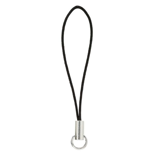 Zipper pull, silver-plated brass and nylon, black, 2-1/4 inches. Sold per pkg of 24. image number 0