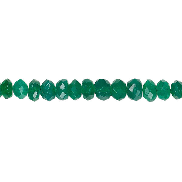 Bead, green onyx (dyed), 4x3mm-5x4mm hand-cut faceted rondelle, B- grade, Mohs hardness 6-1/2 to 7. Sold per 13-inch strand. image number 0