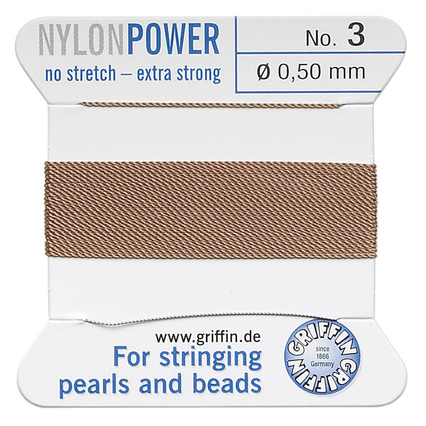 Thread, Griffin, nylon, beige, size #3. Sold per 2-meter card (approximately 78 inches). image number 0