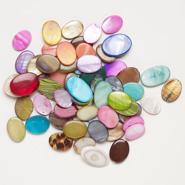 Mother-of-pearl shell 1pkg4oz, flat oval bead mix mixed colors 18x12mm-30x18mm image number 1