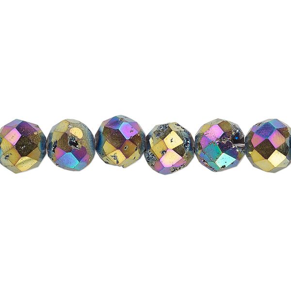 Druzy agate 1pkg1, electroplated faceted round bead 8 inch 8mm image number 0