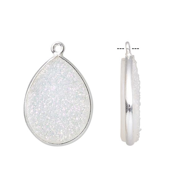 Druzy agate / sterling silver 1pkg1, electrocoated hand-cut flat teardrop drop 21x16mm-22x17mm image number 0