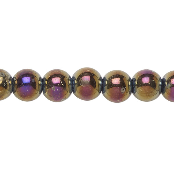 Bead, glass, rainbow black, 8mm round. Sold per pkg of (2) 15-1/2" to 16" strands. image number 0