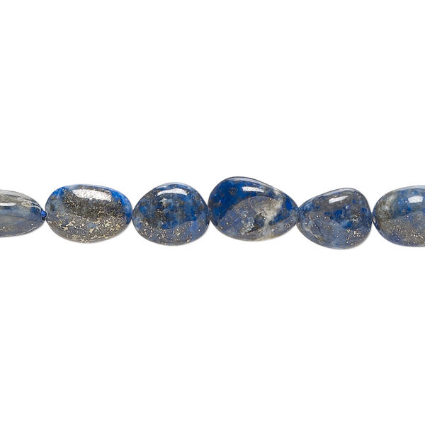 Bead, lapis lazuli (natural), small to large hand-cut pebble with 0.4-1.4mm hole, Mohs hardness 5 to 6. Sold per 14-inch strand. image number 0