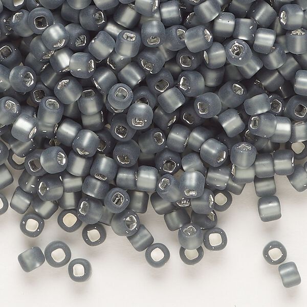 Seed bead, Dyna-Mites™, glass, silver-lined translucent matte gunmetal, #6 round with square hole. Sold per 40-gram pkg. image number 0