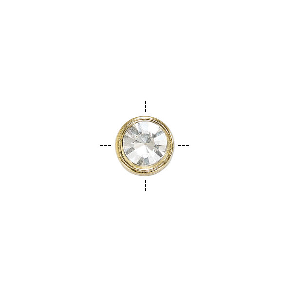 Spacer, glass rhinestone and gold-finished "pewter" (zinc-based alloy), clear, 9x8mm cross-drilled round with 7mm chaton. Sold per pkg of 6. image number 1