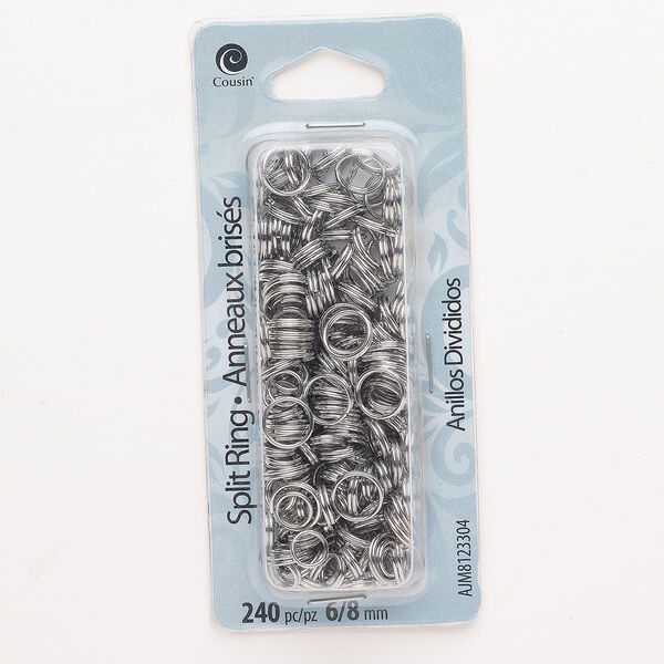 Split ring assortment, steel, pkg/240, silver finish, 6mm and 8mm round. image number 0