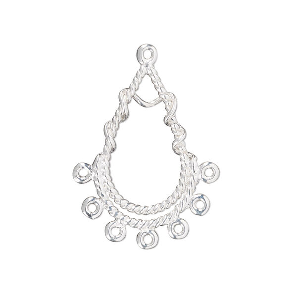 Drop, sterling silver, 24.5x15.5mm open teardrop with twisted design and 7 loops. Sold individually. image number 0