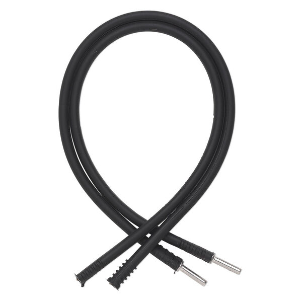 Bracelet cord, silicone and stainless steel, black, 3mm round, 7-1/2 inches with pop-style clasp. Sold per pkg of 2. image number 0