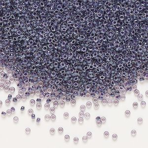 Seed bead, Miyuki, glass, pkg/35g, #15 rocaille, translucent grape-lined clear luster (RR-223).