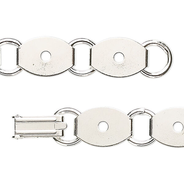 Bracelet component, silver-plated steel, (10) 13x10mm oval link settings, 7 inches with fold-over clasp. Sold per pkg of 2. image number 0
