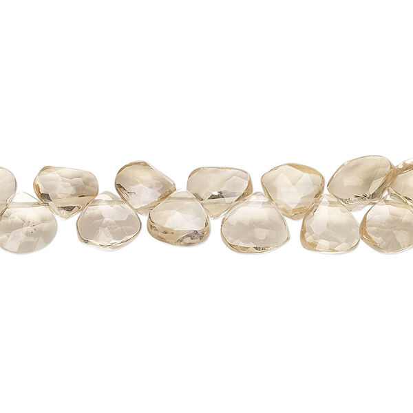 Champagne quartz 1pkg1, hand-cut top-drilled faceted puffed teardrop bead 9 inch 6-8mm image number 0