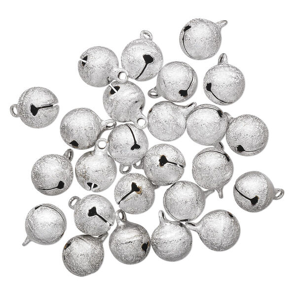 Bell, silver-plated brass, 12mm stardust round. Sold per pkg of 25. image number 0