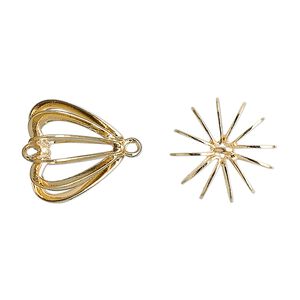 Link, gold-plated brass, 14mm heart bead cage. Sold per pkg of 4.