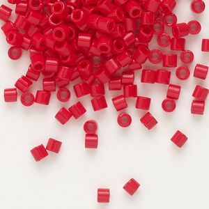 Seed bead, Delica®, glass, pkg/7.5g, #8 round, opaque red (DBL-0723).