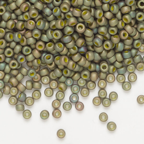 Seed bead, Miyuki, 1pkg250g, glass, #8 rocaille, opaque matte rainbow light olive (RR-2033) image number 0
