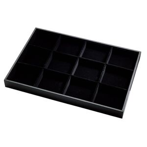 Display tray, leatherette and velveteen, black, 13-3/4 x 1-1/4 x 9-1/2 inches with 12-compartment insert. Sold individually.