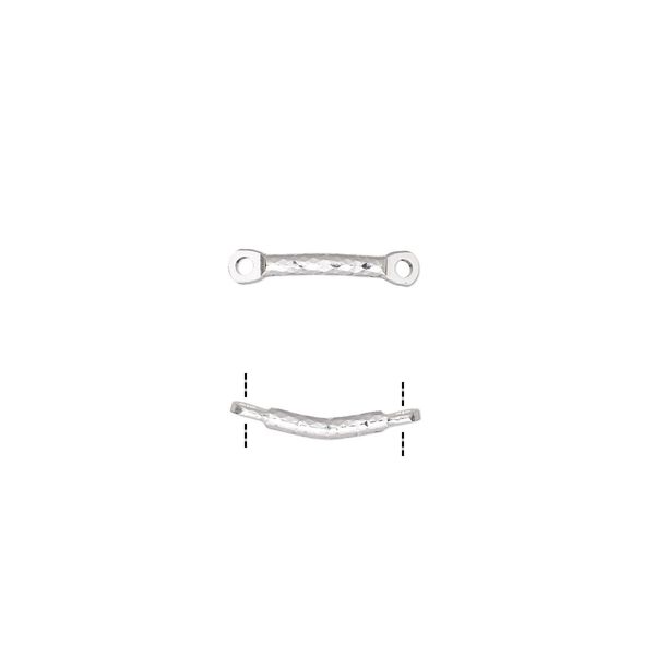 Link, silver-plated brass, 26x4mm diamond-cut curved bar. Sold per pkg of 10. image number 0