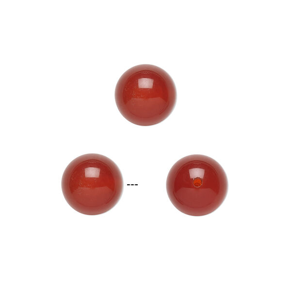 Bead, carnelian (dyed / heated), orange-red, 8mm half-drilled round, B grade, Mohs hardness 6-1/2 to 7. Sold per pkg of 2. image number 0