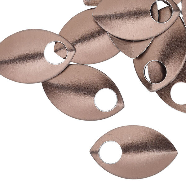 Component, anodized aluminum, brown, 22x14mm 2-sided curved scale blank with 5mm hole, 20 gauge. Sold per pkg of 20. image number 0